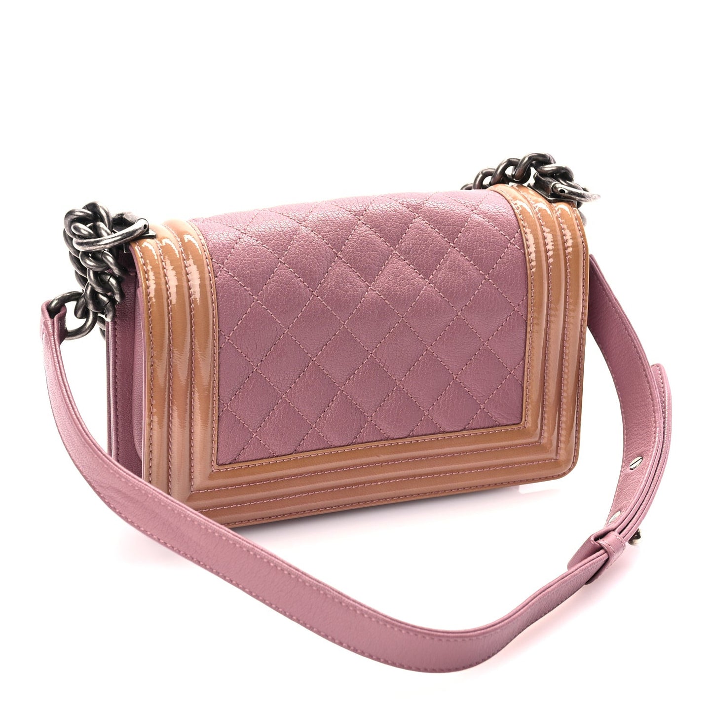 Goatskin Quilted Patent Small Duo Boy Flap Pink