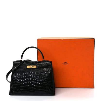 Hermes Shiny Alligator Kelly Sellier 28 Black 10 of 10
