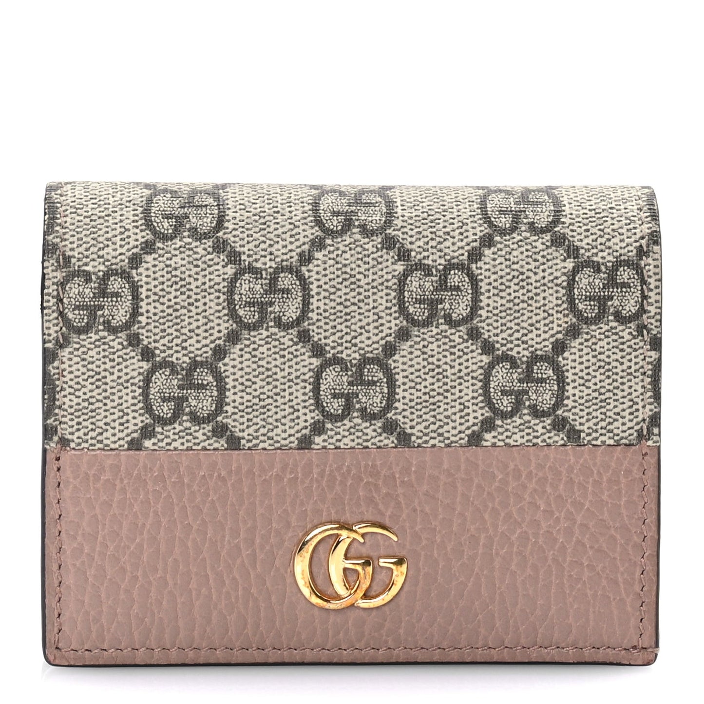 Dollar Calfskin GG Supreme Monogram GG Marmont Card Case Porcelain Rose Beige Ebony