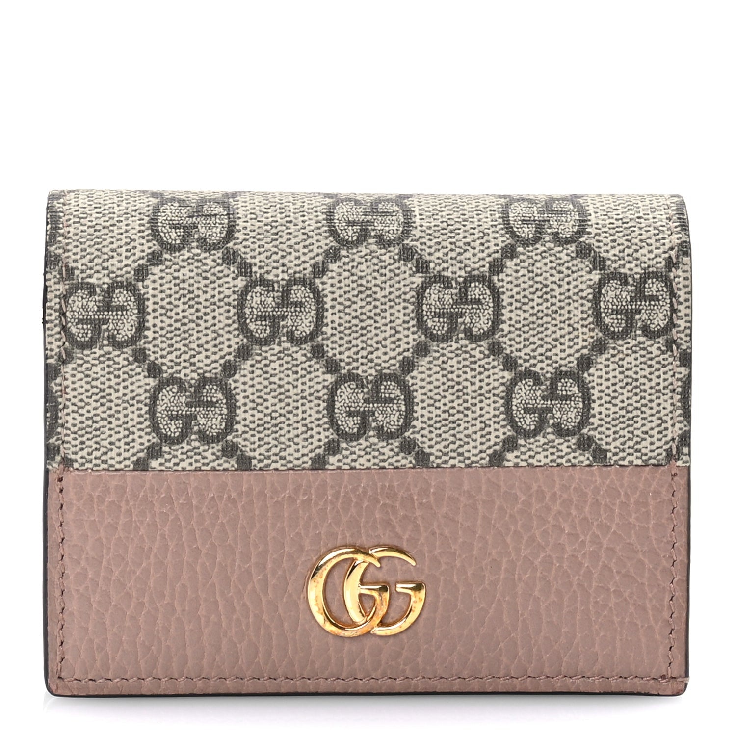 Gucci Dollar Calfskin GG Supreme Monogram GG Marmont Card Case Porcelain Rose Beige Ebony 1 of 6