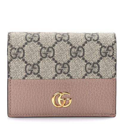 Gucci Dollar Calfskin GG Supreme Monogram GG Marmont Card Case Porcelain Rose Beige Ebony 1 of 6