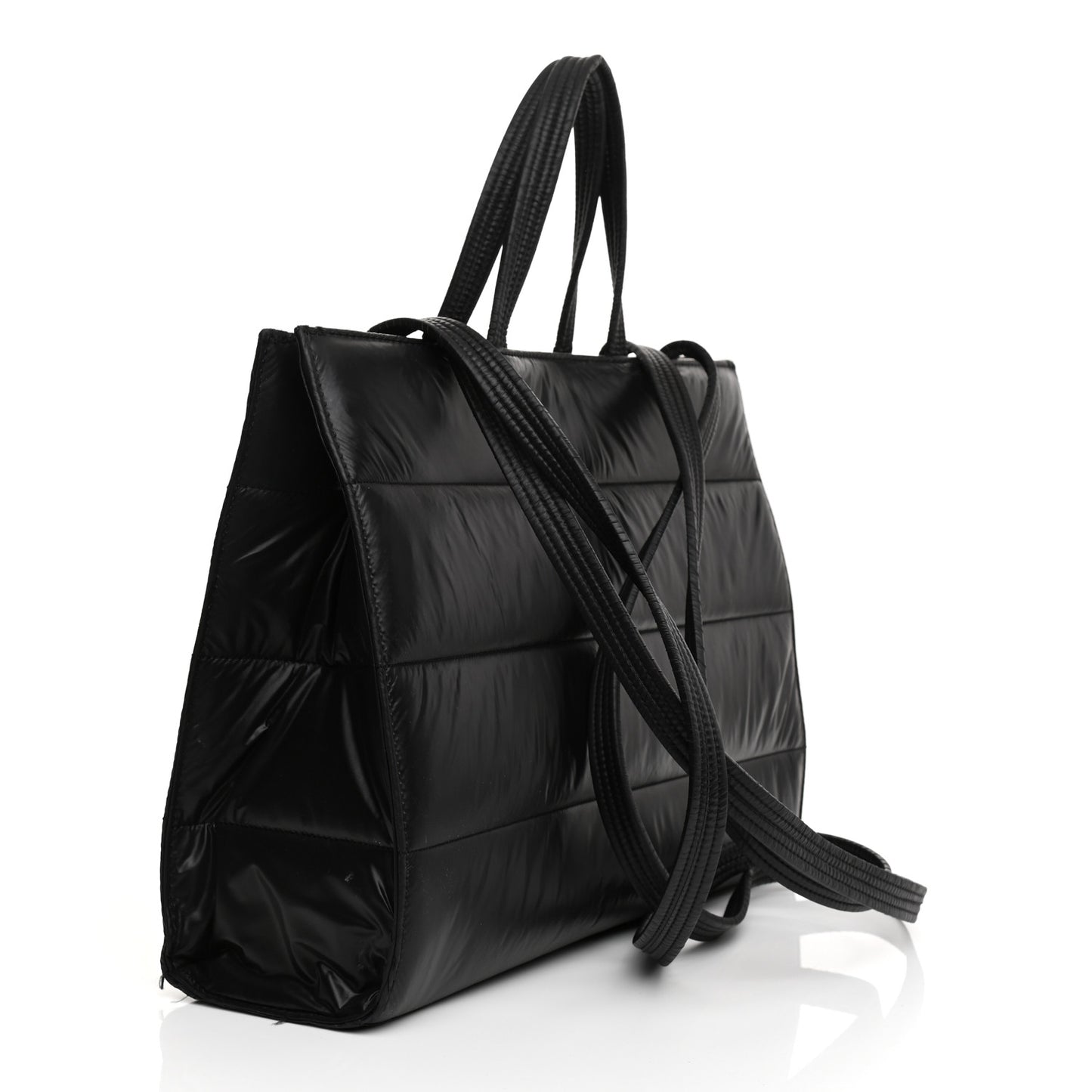 Nylon Medium Puff Shopping Bag Black