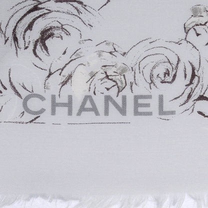 Chanel Cashmere Silk Logo Camellia Scarf Shawl Pale Blue 3 of 5