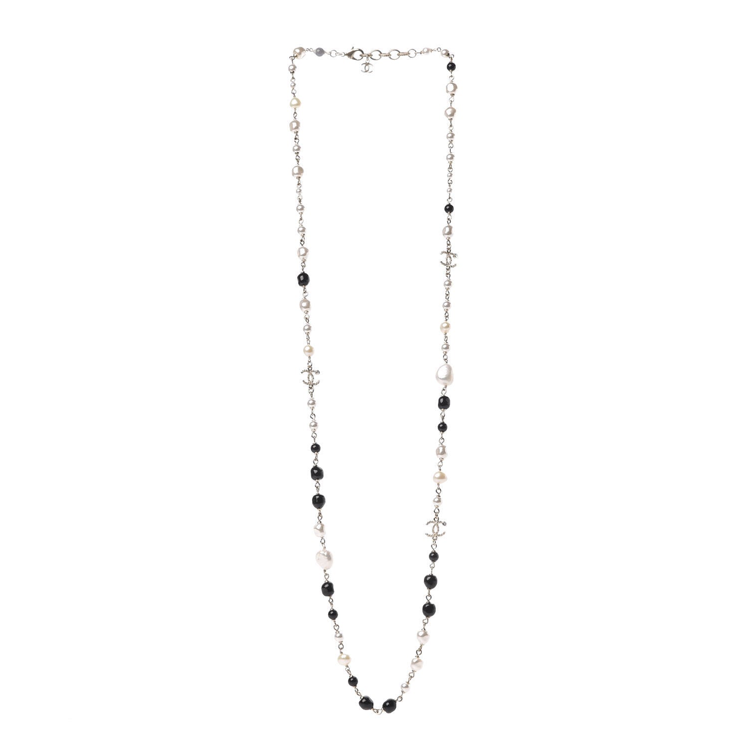 Chanel Pearl Beaded Crystal CC Long Necklace Gold Black White 3 of 5