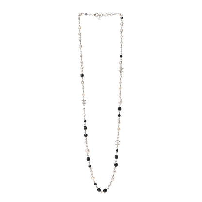 Chanel Pearl Beaded Crystal CC Long Necklace Gold Black White 3 of 5
