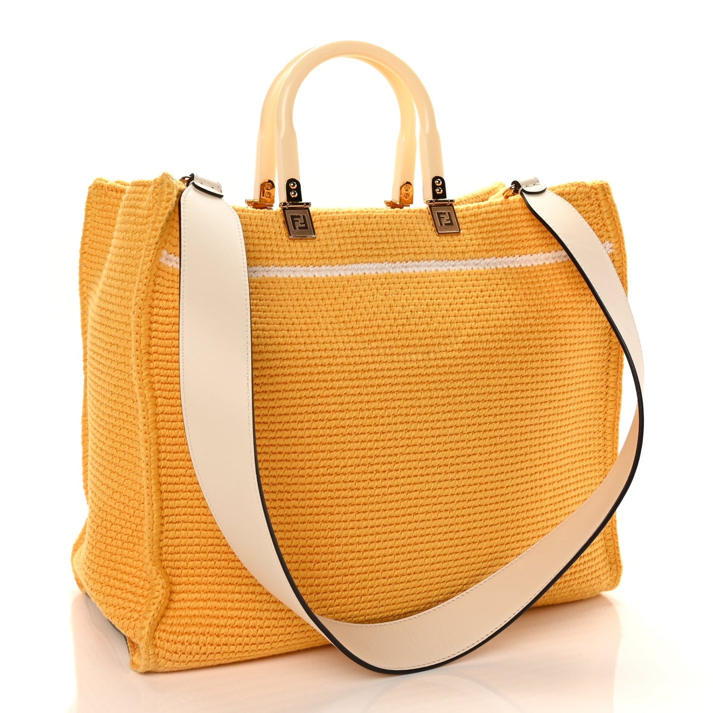 Crochet Vitello King Logo Plexiglass Medium  Sunshine Shopper Tote Mimosa Panna