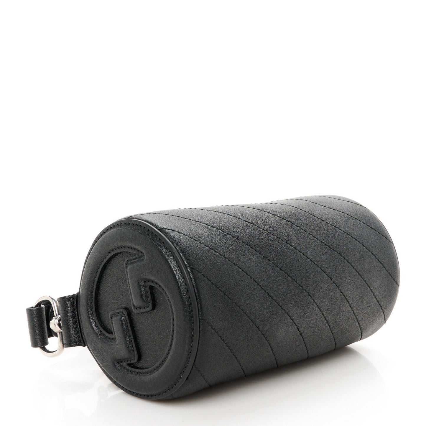 Sakai Be Green Calfskin Diagonal Stitched Mini Blondie Barrel Shoulder Bag Black