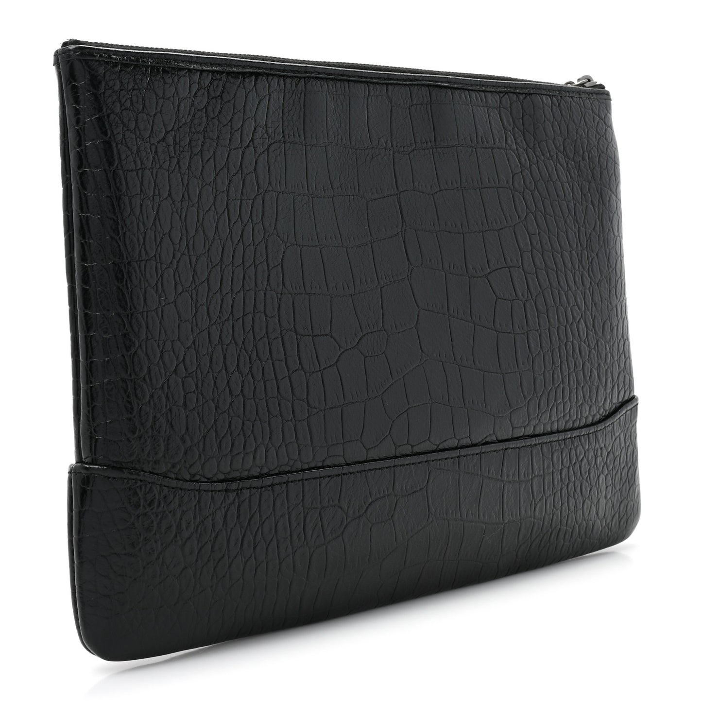 Calfskin Crocodile Embossed Quilted Medium Gabrielle Cosmetic Case Black