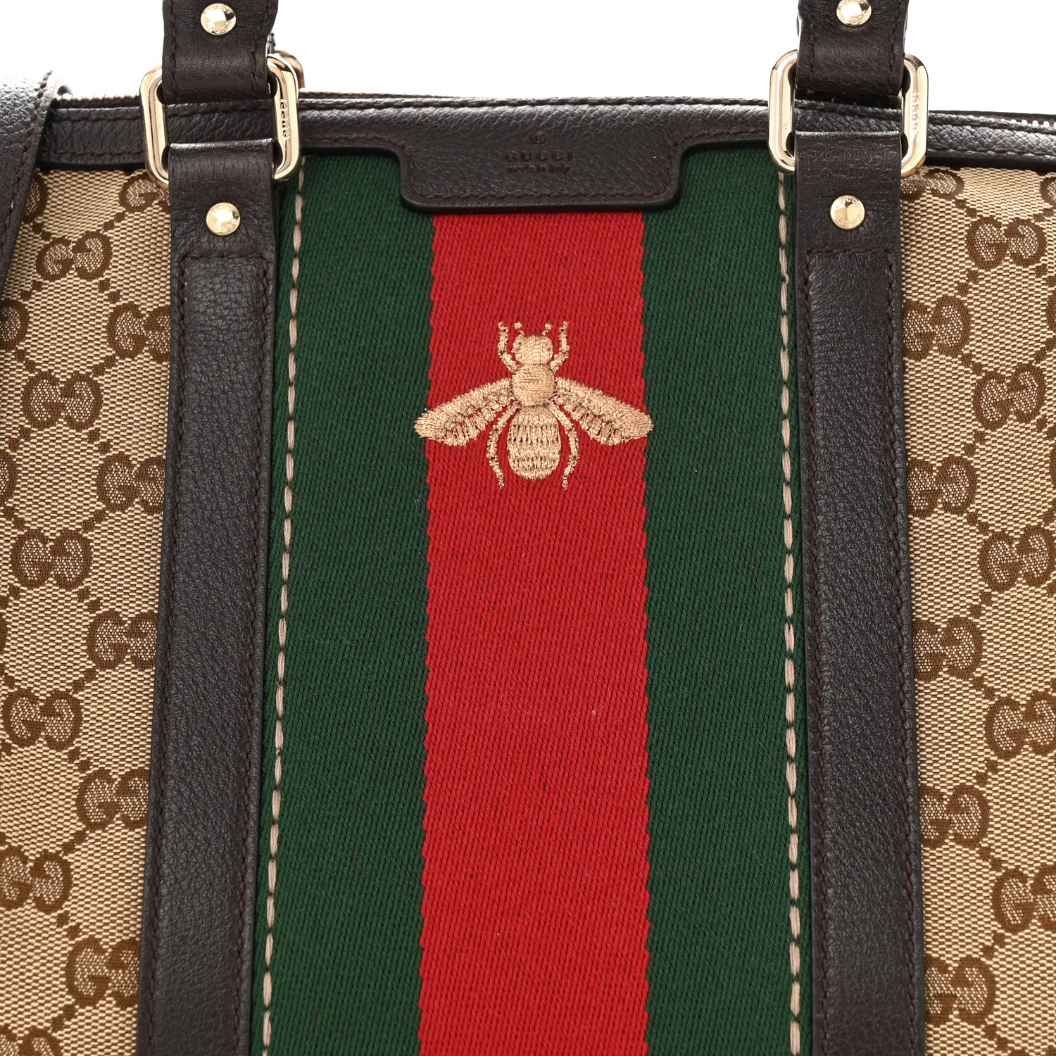 Gucci Monogram Vintage Web Medium Webby Bee Boston Dark Brown 8 of 12