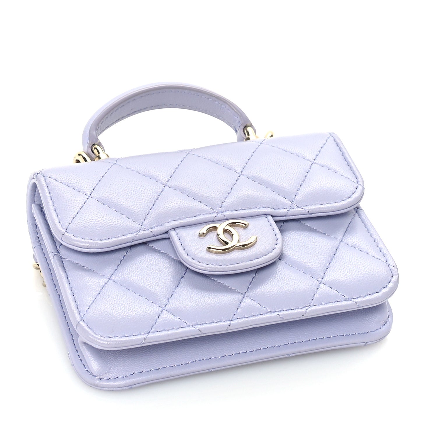 Lambskin Quilted Top Handle Flap Coin Purse With Chain Light Purple