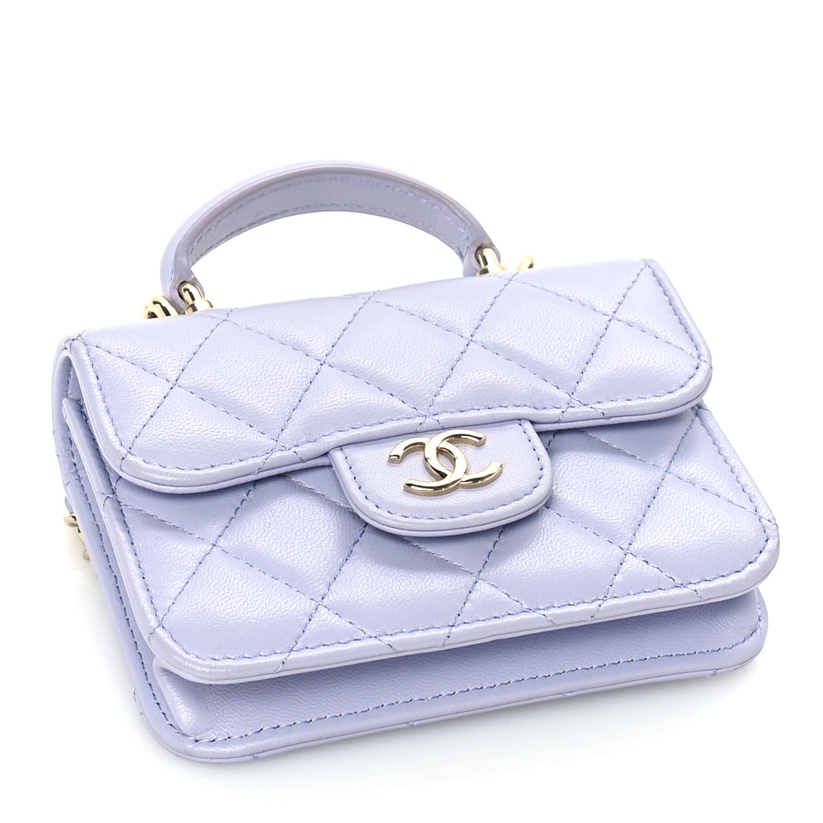 Chanel Lambskin Quilted Top Handle Flap Coin Purse With Chain Light Purple 3 of 9