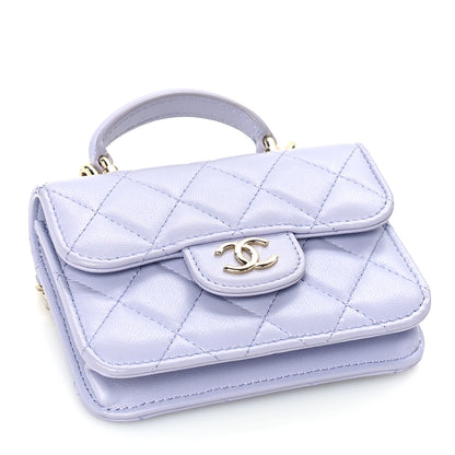 Chanel Lambskin Quilted Top Handle Flap Coin Purse With Chain Light Purple 3 of 9