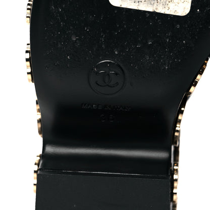 Chanel Crumpled Calfskin Camellia Wedge Mules 36 Black 7 of 10