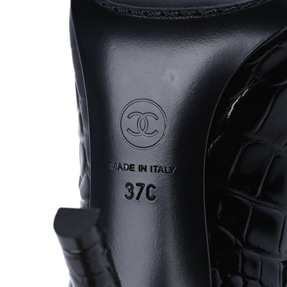 Chanel Crocodile Embossed Patent Calfskin Pumps 37 Black 8 of 8