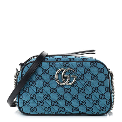 Gucci Monogram Multicolor Matelasse Diagonal Small GG Marmont Chain Shoulder Bag Light Blue 1 of 17