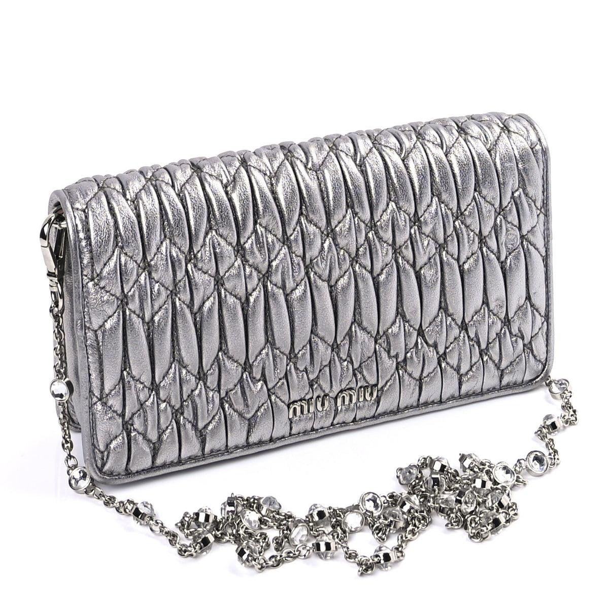 Nappa Matelasse Crystal Chain Wallet On Chain Silver