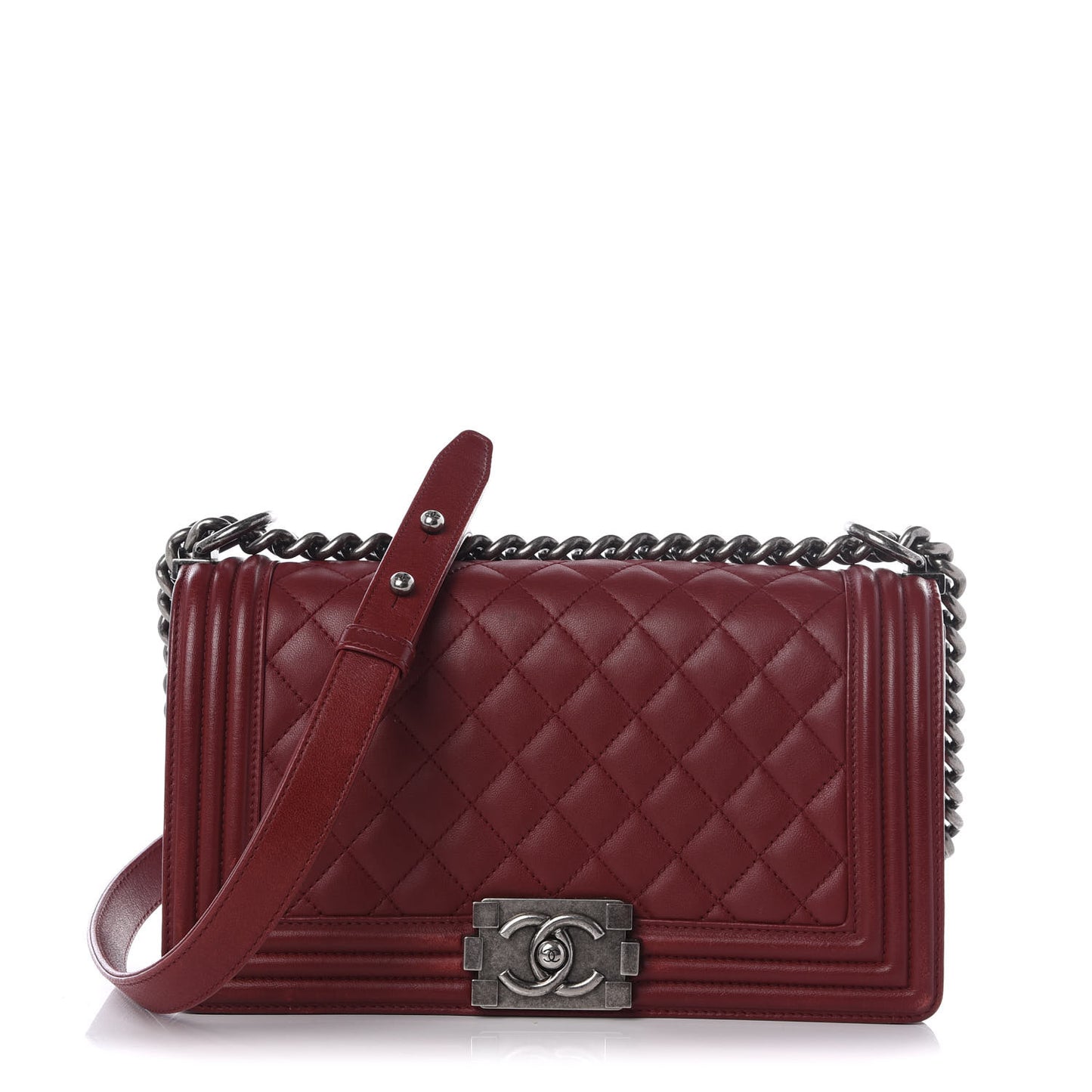Lambskin Quilted Medium Boy Flap Dark Red