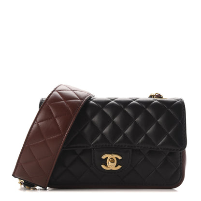 Chanel Calfskin Quilted Small Strap Into Flap Bag Black Brown 1 of 10