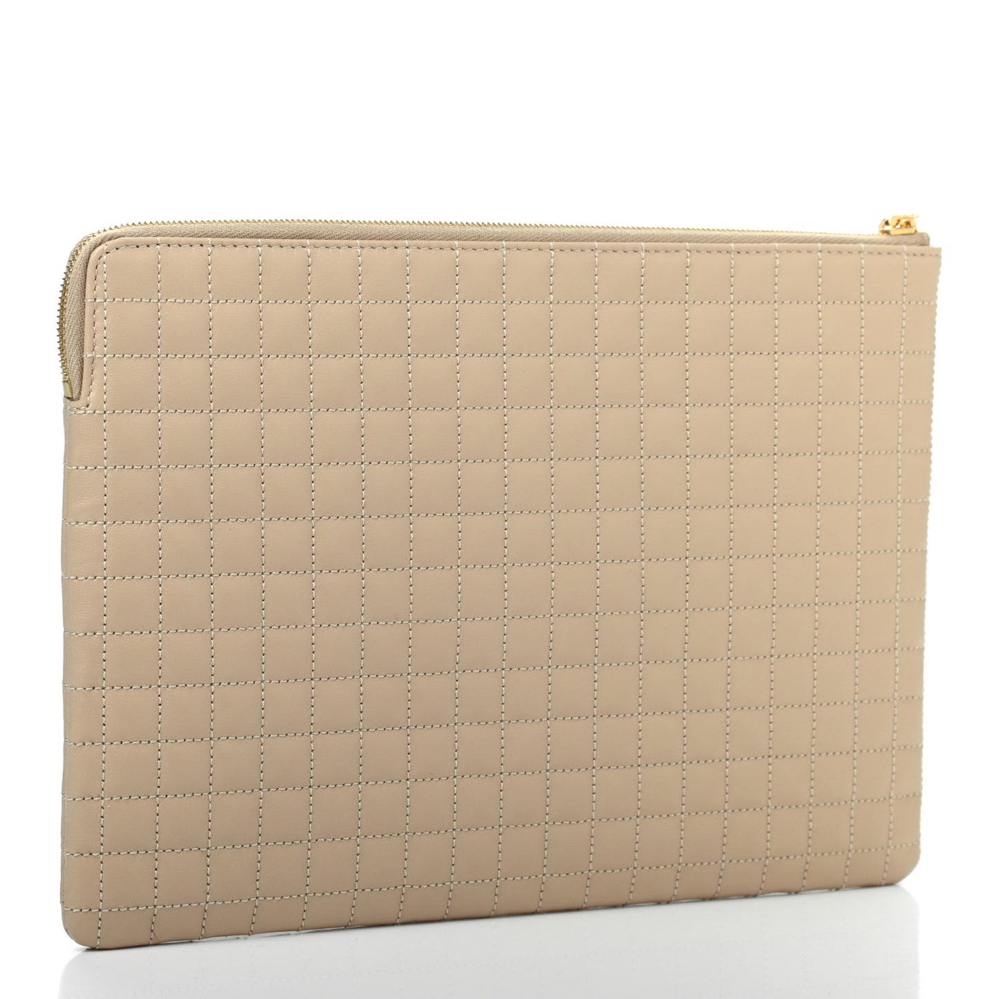 Calfskin Quilted Zip Pouch Nude