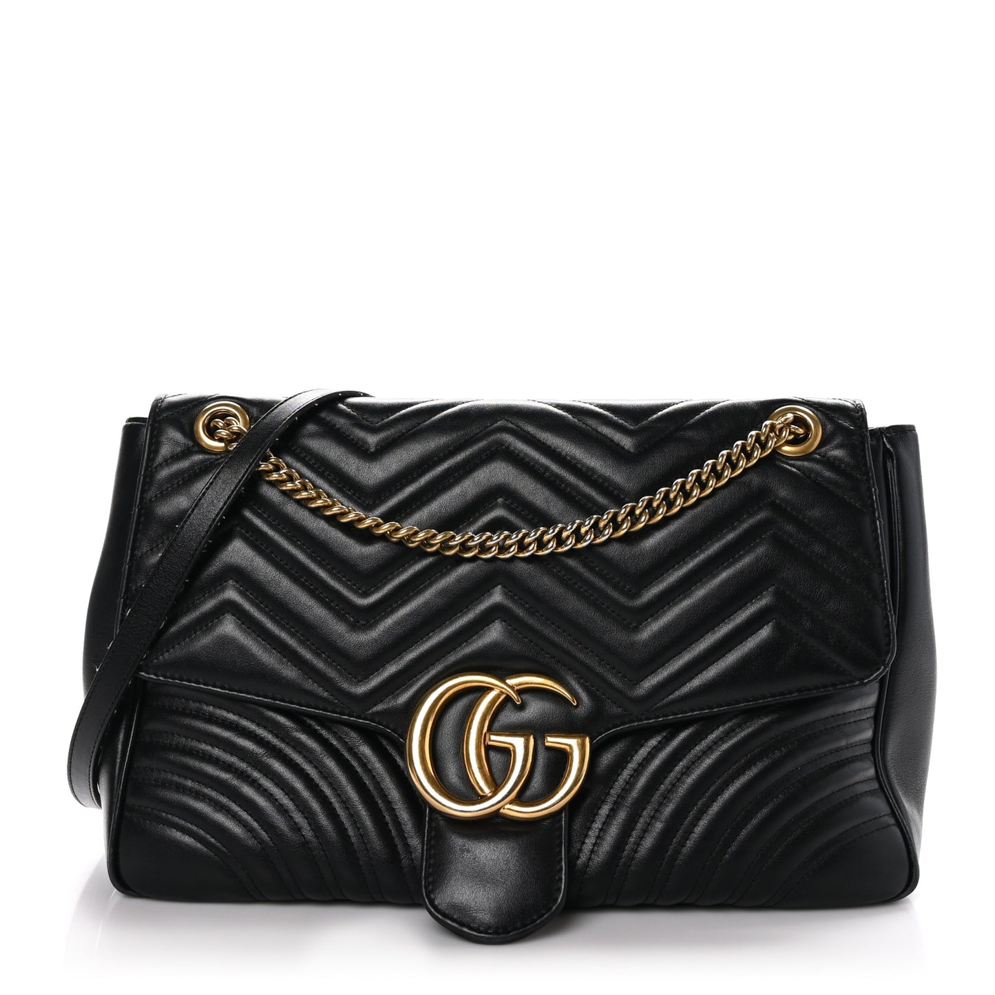 Calfskin Matelasse Large GG Marmont Shoulder Bag Black
