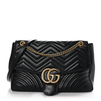 Gucci Calfskin Matelasse Large GG Marmont Shoulder Bag Black 1 of 15