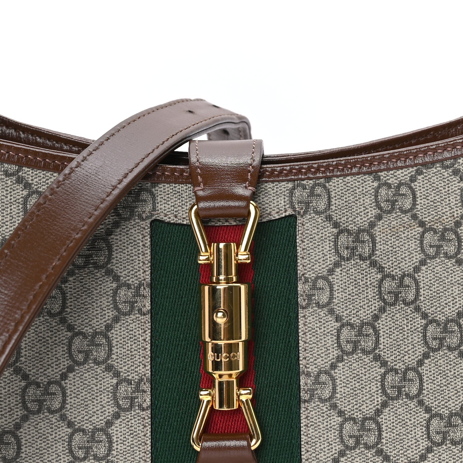 Gucci GG Supreme Monogram Azalea Calfskin Web Small Jackie 1961 Hobo Beige Ebony Brown Sugar 6 of 7