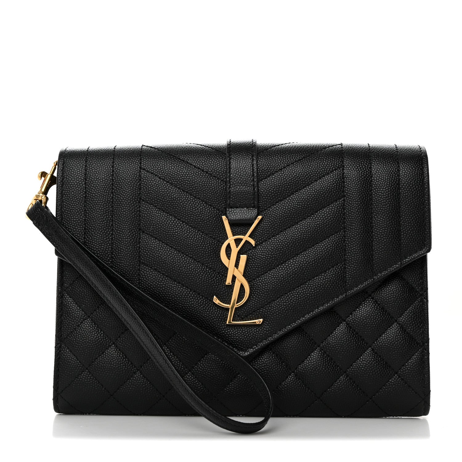 Saint Laurent Grain De Poudre Textured Mixed Matelasse Triquilt Monogram Clutch Black 1 of 11