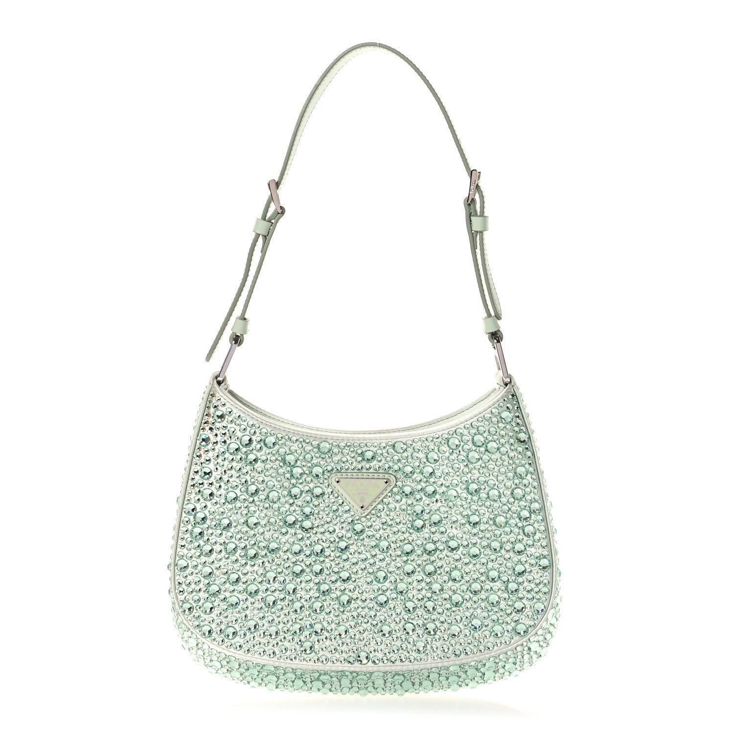 Prada Satin Crystal Cleo Adjustable Strap Shoulder Bag Acqua 1 of 7
