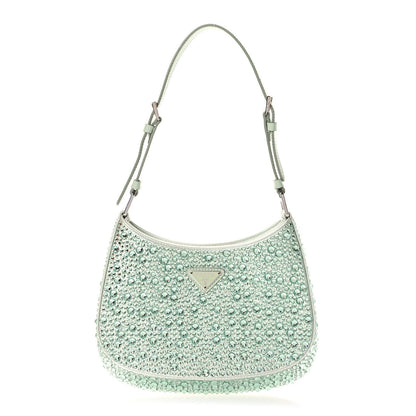 Prada Satin Crystal Cleo Adjustable Strap Shoulder Bag Acqua 1 of 7