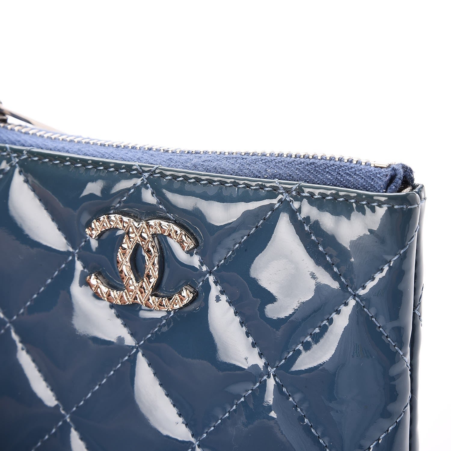 Chanel Patent Quilted Brilliant Key Holder Case Royal Blue 9 of 10
