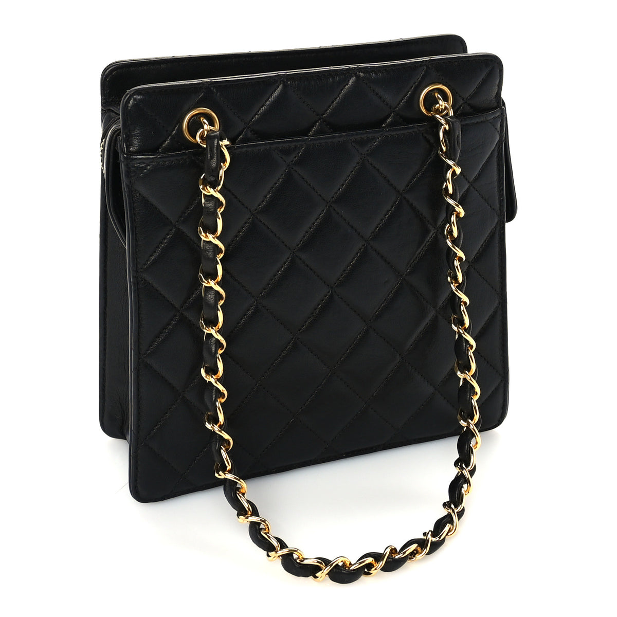 Lambskin Quilted CC Front Pocket Shopping Tote Black