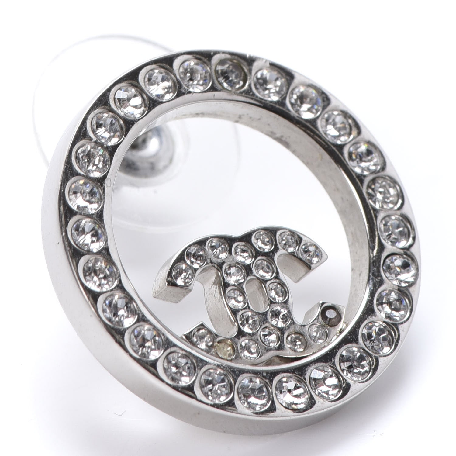 Chanel Crystal CC Round Earrings Silver 3 of 6