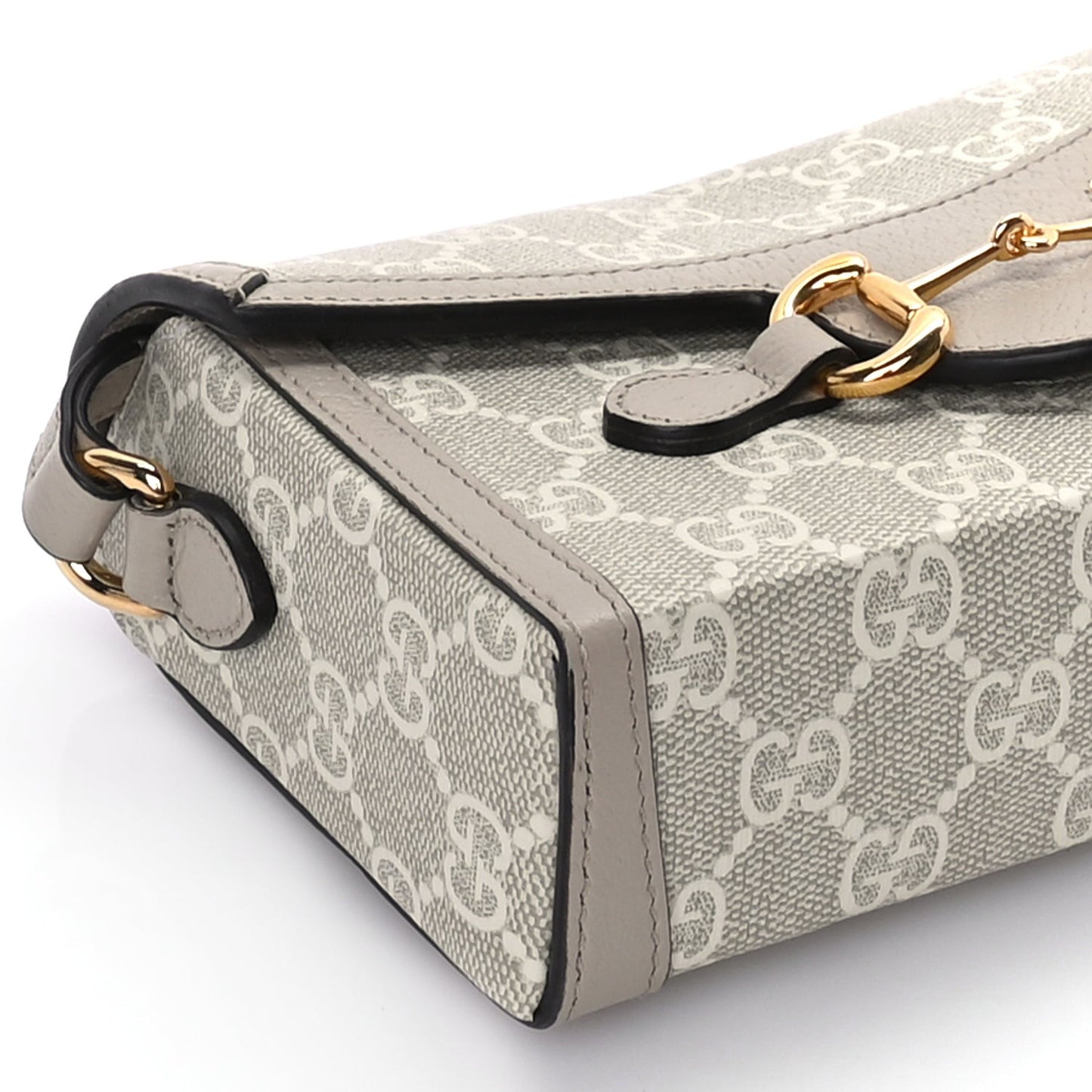 GG Supreme Monogram Textured Dollar Calfskin Mini Horsebit 1955 Shoulder Bag Beige Mystic White Oatmeal