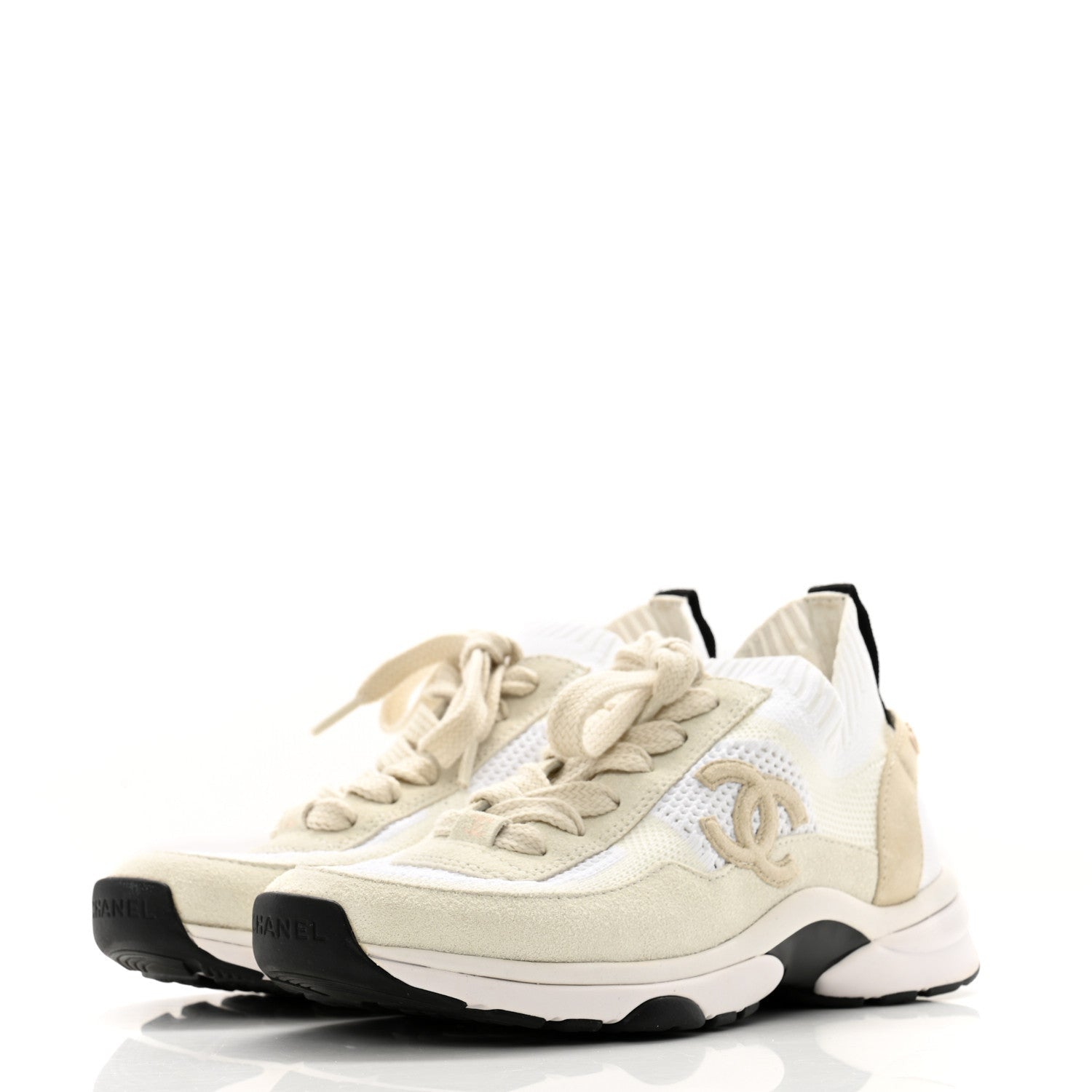Chanel Mesh Suede Fabric Womens CC Sneakers 36 White Ivory Light Beige 4 of 7