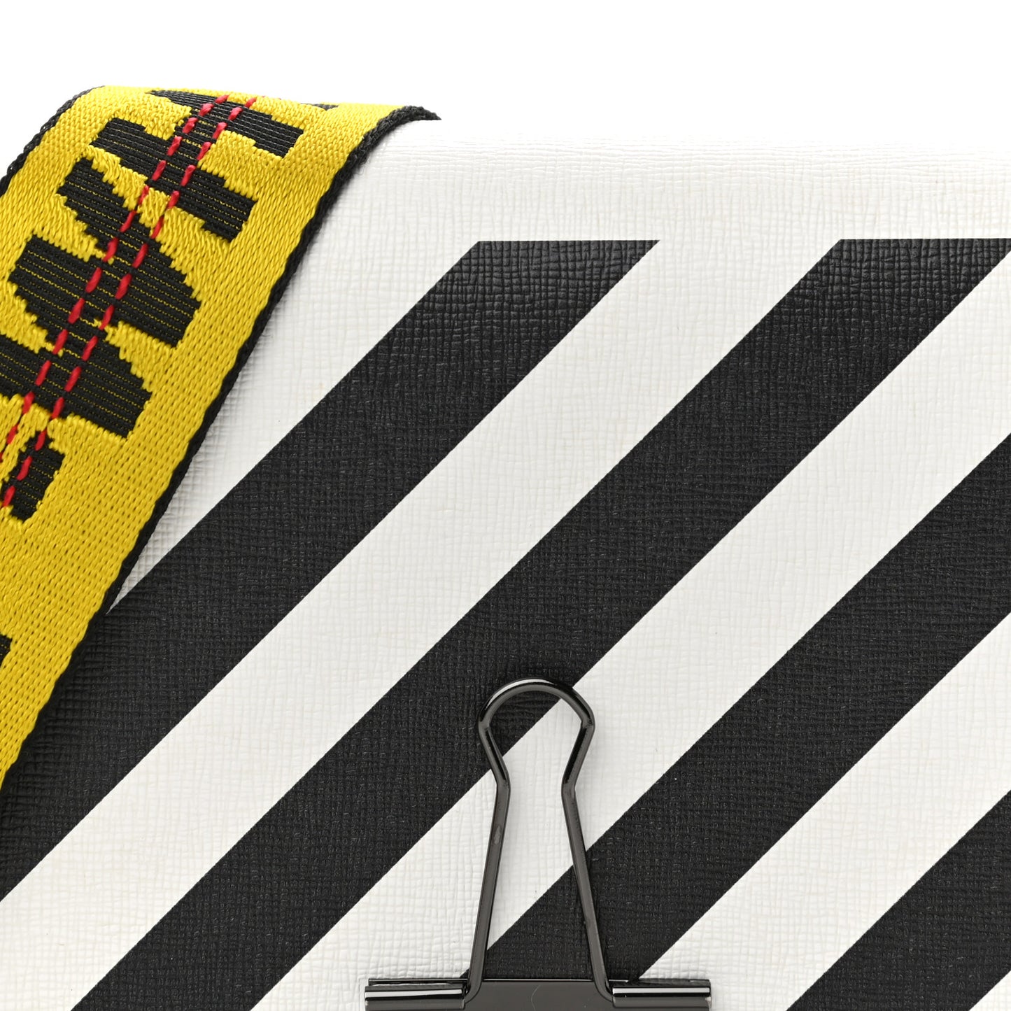 Saffiano Striped Diag Binder Flap Bag White Black
