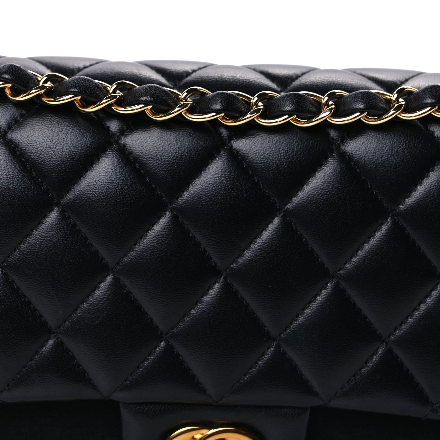 Lambskin Quilted Medium Double Flap  Black