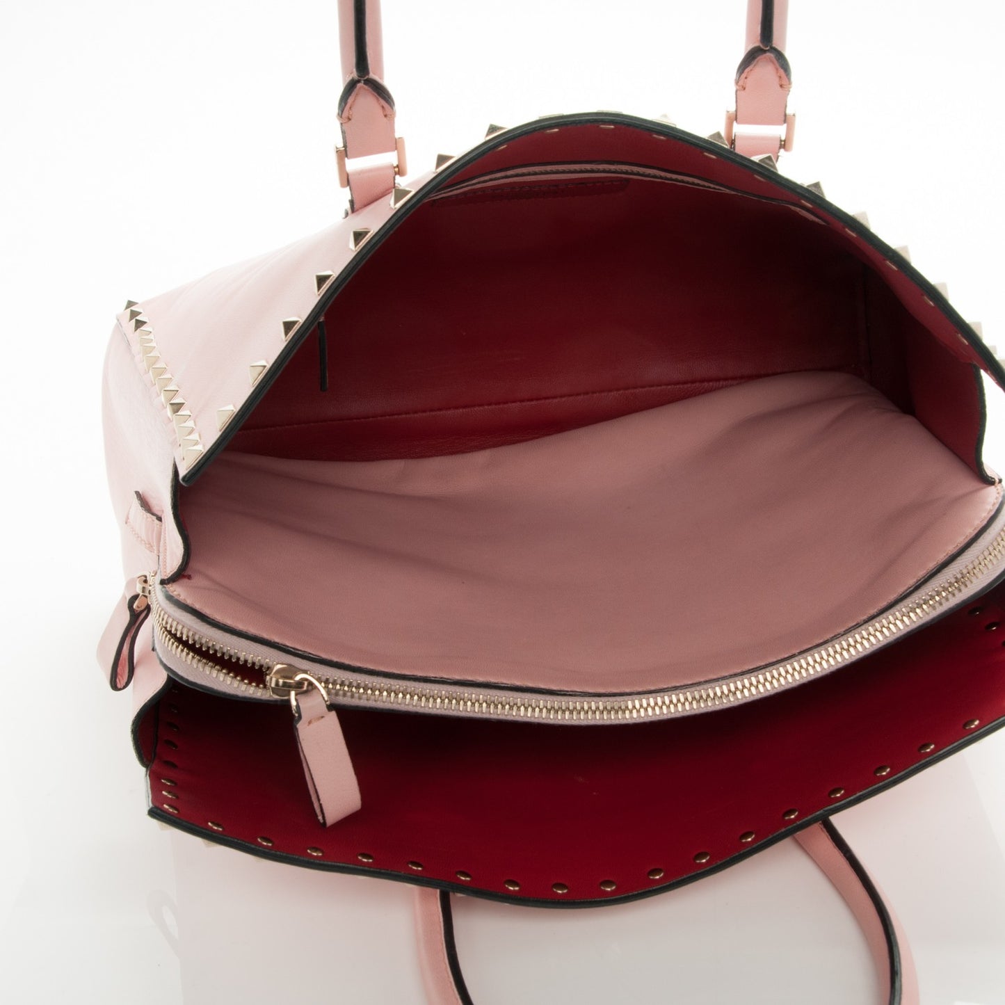 Vitello Small Rockstud Top Handle Tote Rose