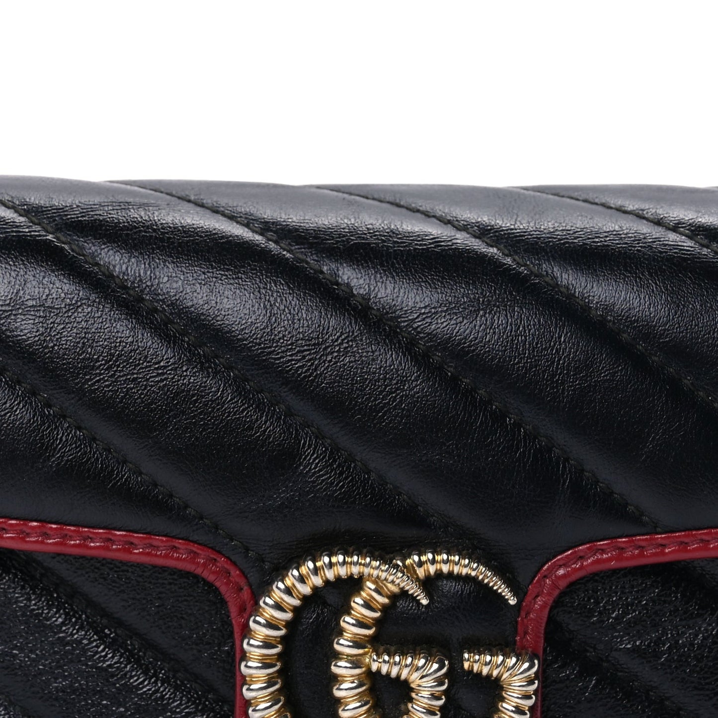 Vintage Effect Calfskin Matelasse Diagonal Super Mini Torchon GG Marmont Shoulder Bag Black Romantic Cherry Black Romantic Cherry