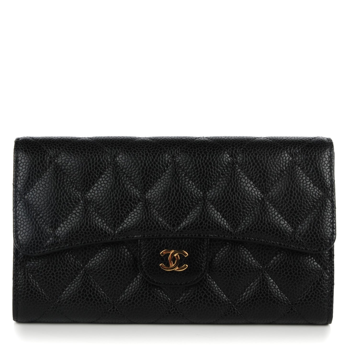Caviar Quilted Large Flap Wallet Black