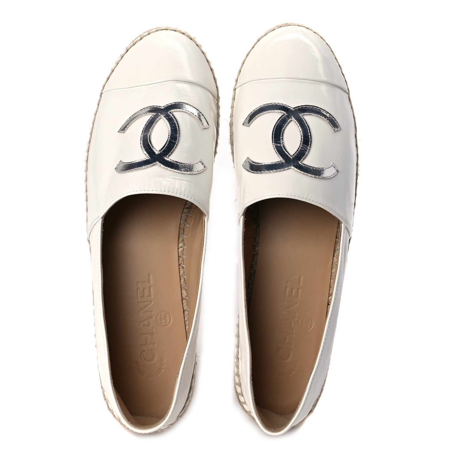 Chanel Distressed Patent CC Espadrilles 40 White Silver 2 of 8