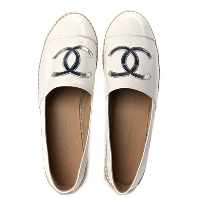 Chanel Distressed Patent CC Espadrilles 40 White Silver 2 of 8