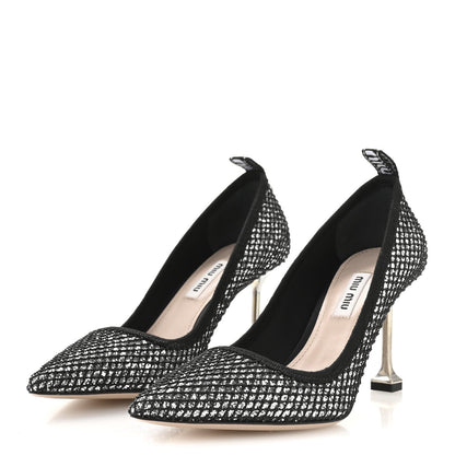 Miu Miu Glitter Rete 85 Pumps 35.5 Silver Black 4 of 7