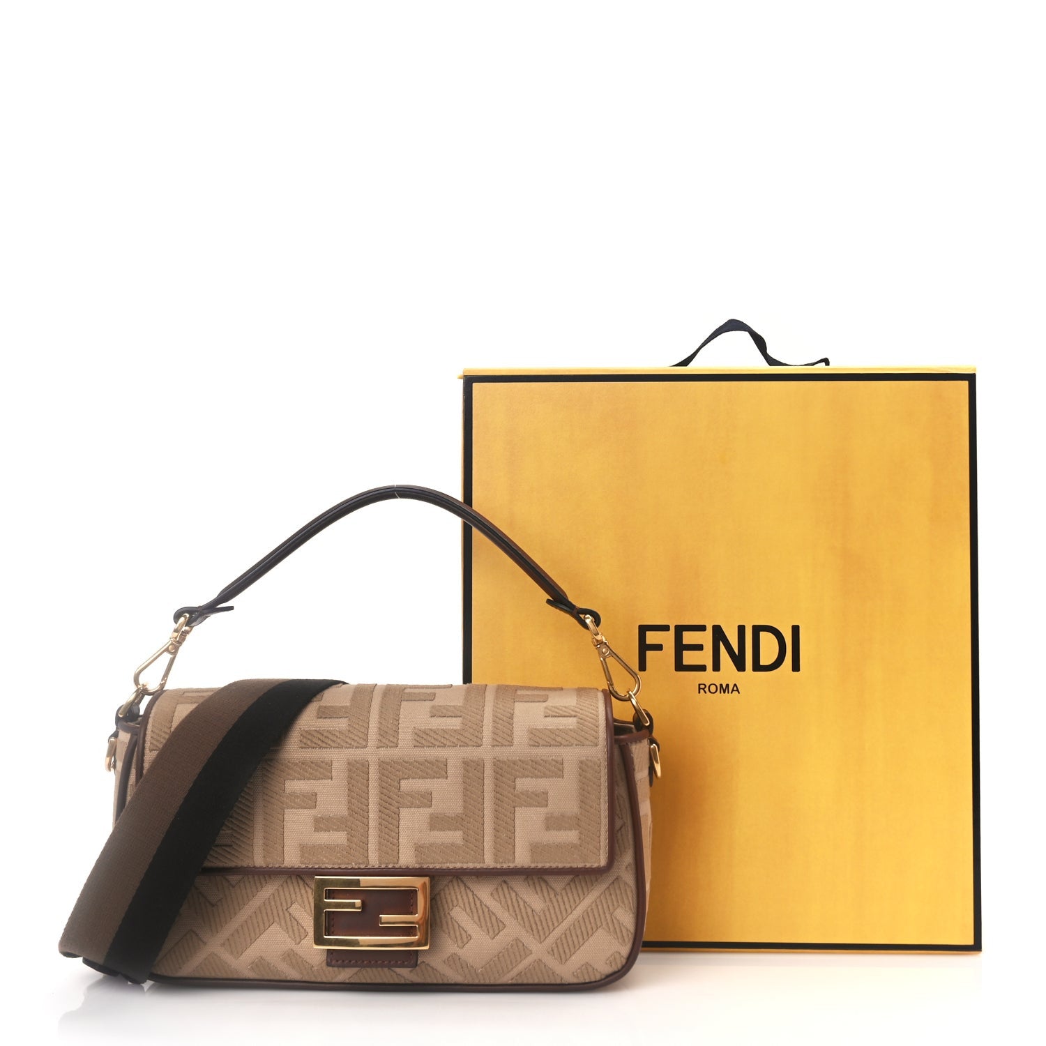 Fendi Sardinian Jacquard Vitello King FF 1974 Embroidered Baguette Sand Ghianda 9 of 9