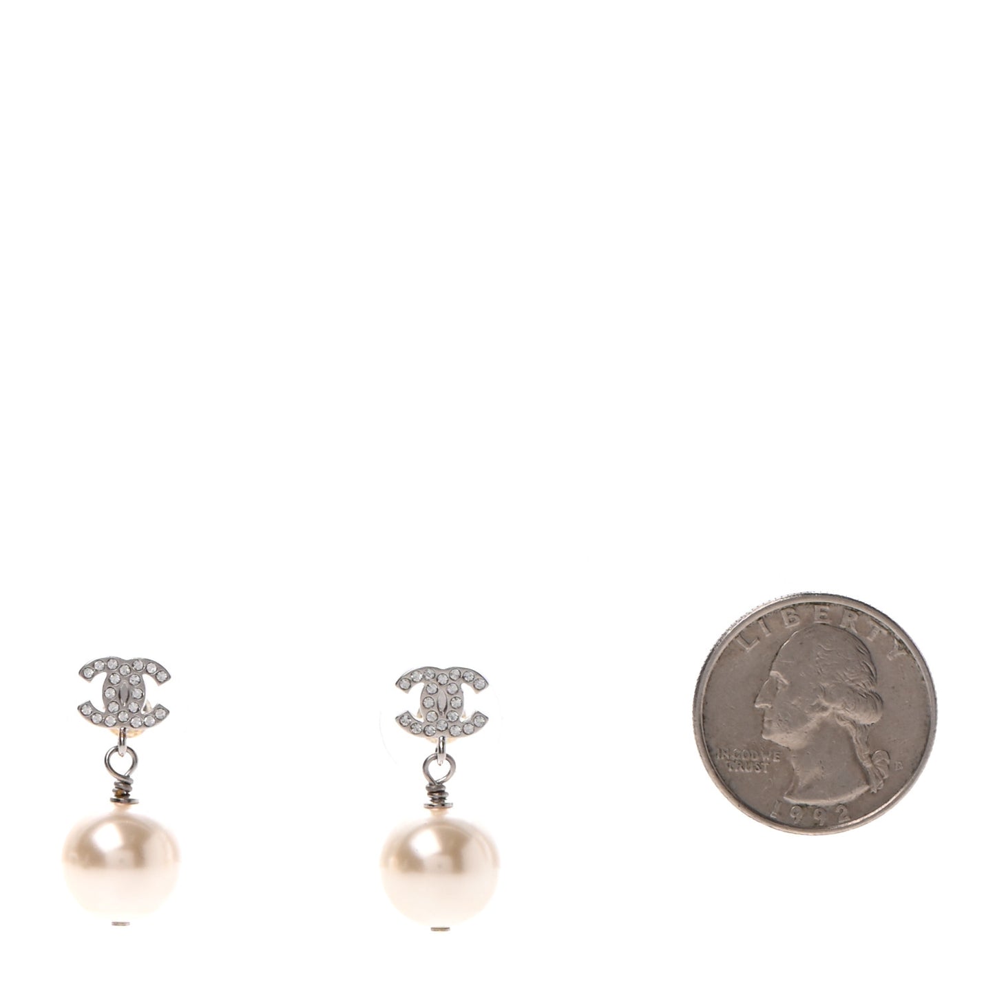 Crystal Pearl CC Drop Earrings Silver