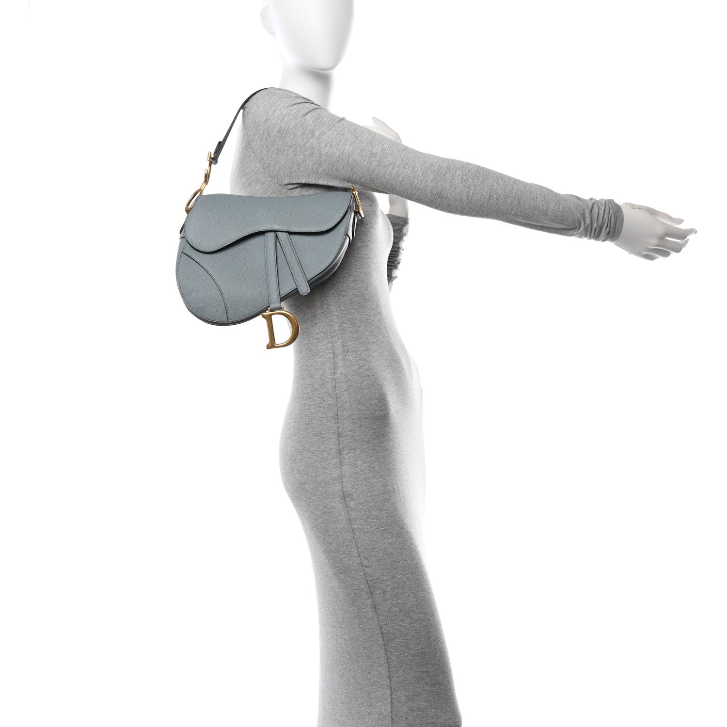 Christian Dior Grained Calfskin Saddle Bag Sky Blue 2 of 11