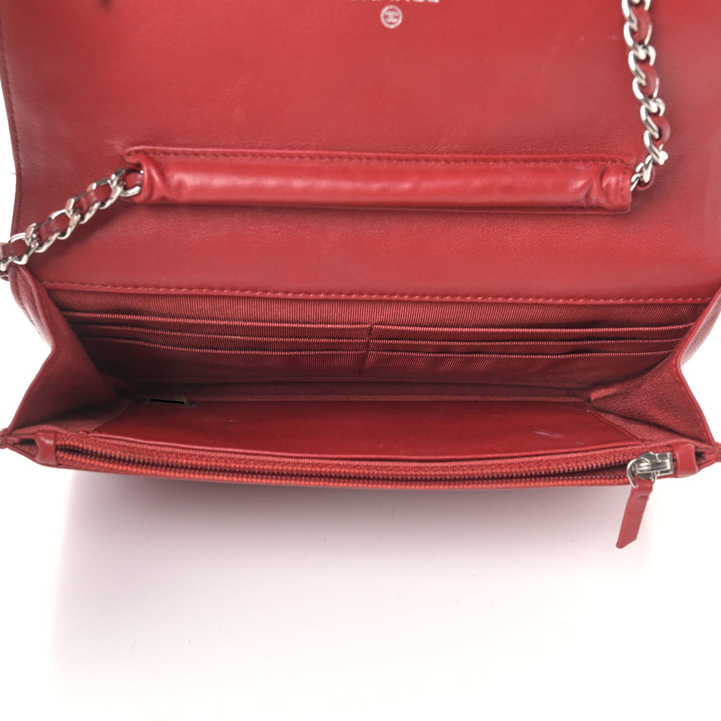Lambskin Quilted Wallet On Chain WOC Red