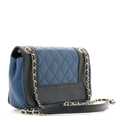 Chanel Sheepskin Quilted Medium Vintage Mademoiselle Flap Blue Black 3 of 10