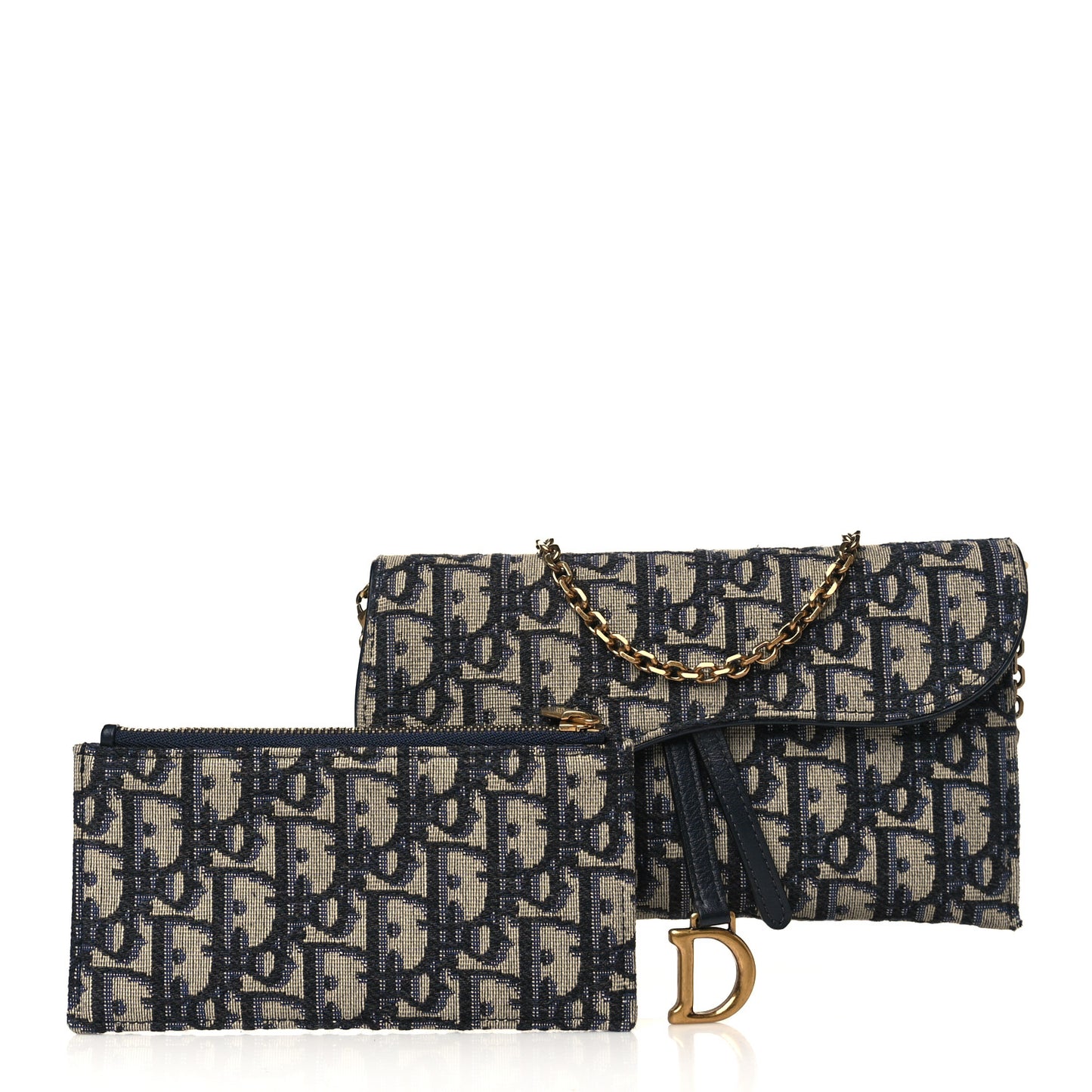 Oblique Saddle Chain Long Wallet Blue