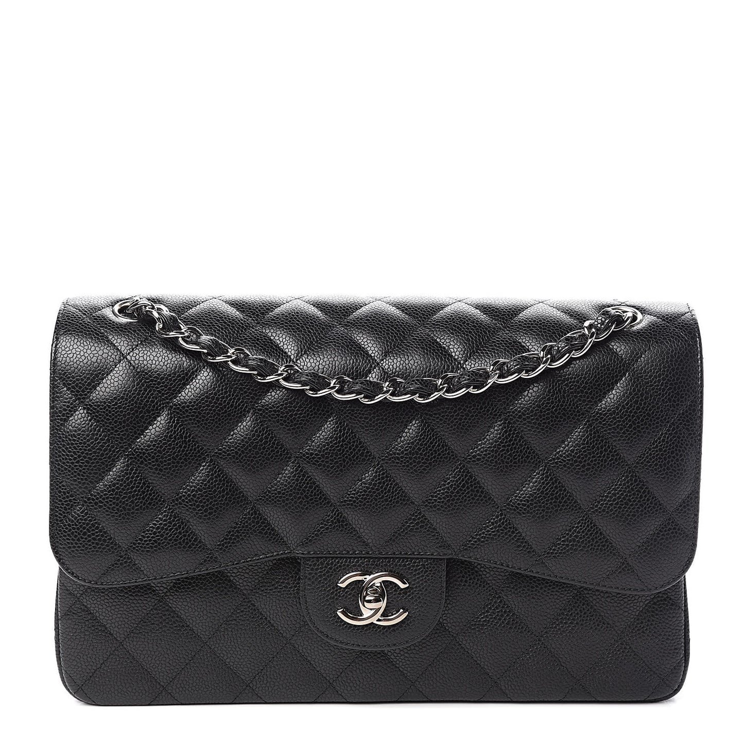 Caviar Quilted Jumbo Double Flap Black