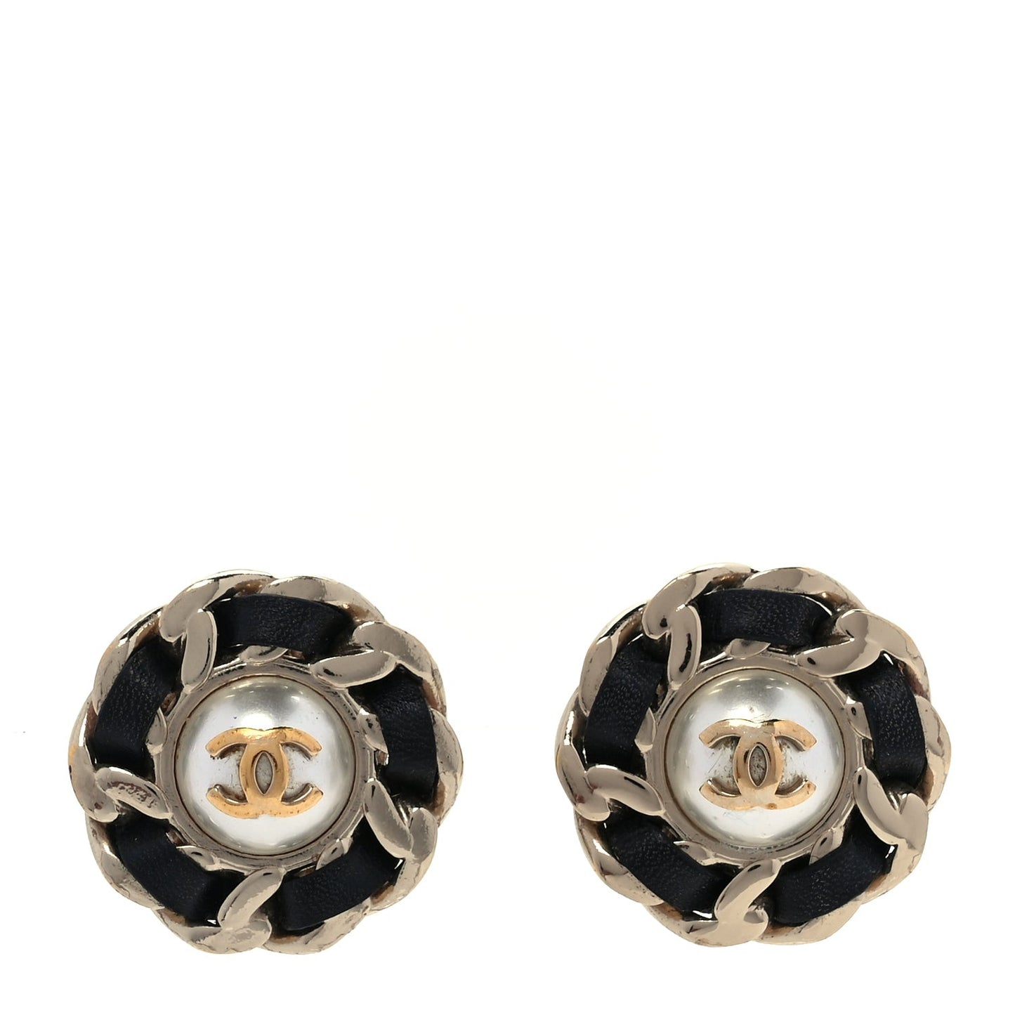 Pearl Lambskin Chain Around CC Earrings  Gold Black